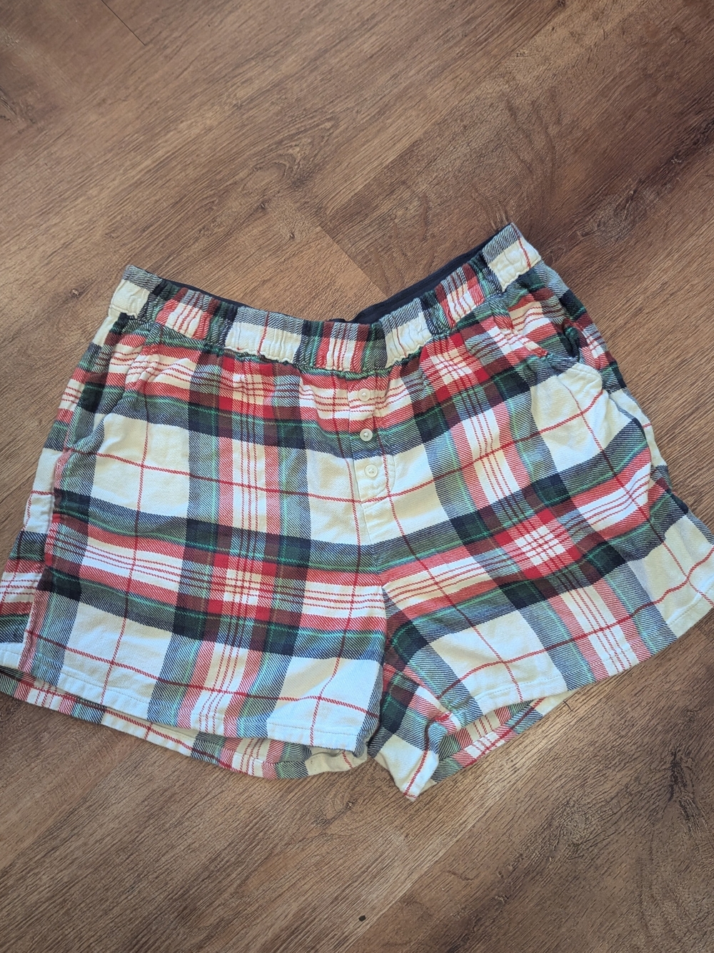aerie Plaid Boxer Sleep Shorts in Red, Green, Cream